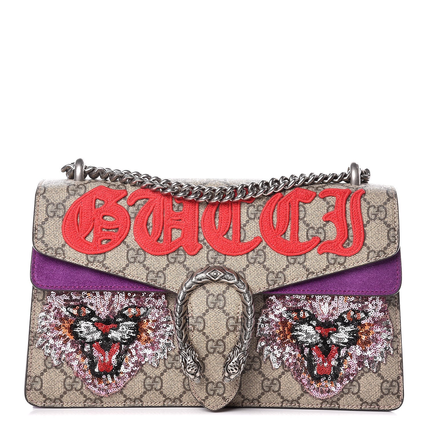 Gucci GG Supreme Monogram Embroidered Small Dionysus Shoulder Bag Purple 1 of 9