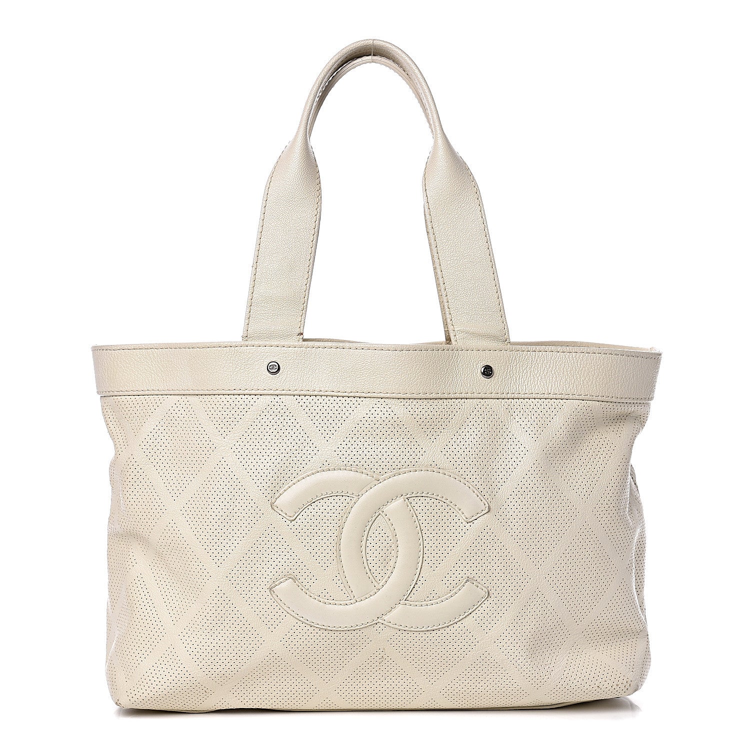 Chanel Goatskin Perforated Large CC Tote White 1 of 22