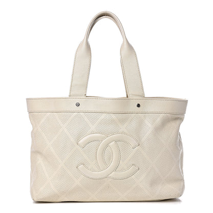 Chanel Goatskin Perforated Large CC Tote White 1 of 22