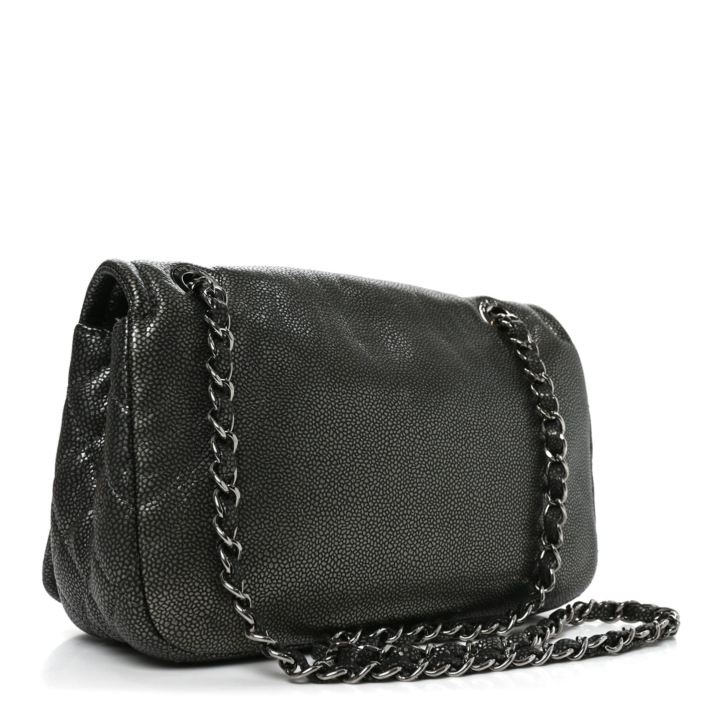 Metallic Caviar Medium Timeless CC Flap Dark Silver