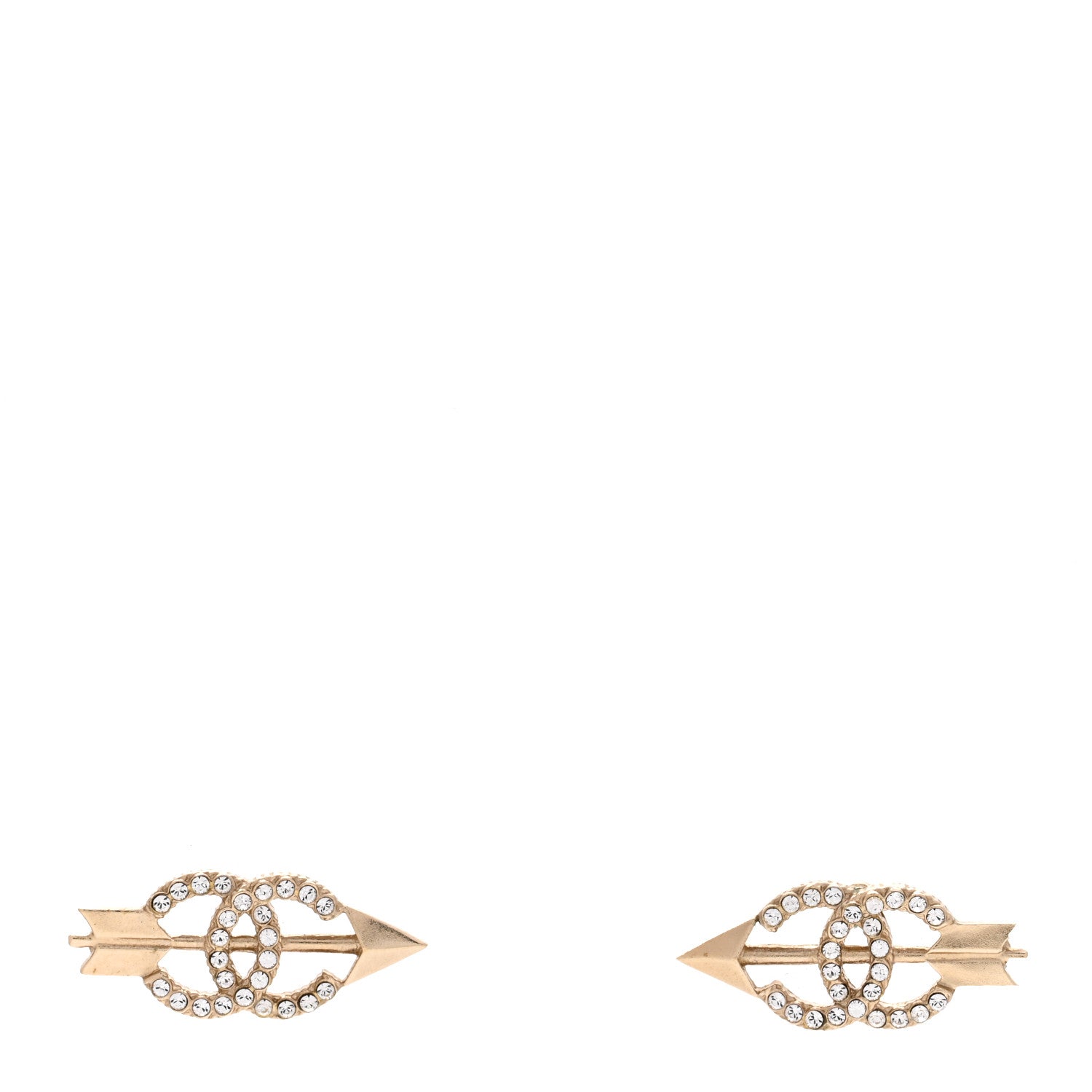 Chanel Metal Crystal CC Arrow Earrings Gold 1 of 4