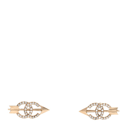 Chanel Metal Crystal CC Arrow Earrings Gold 1 of 4