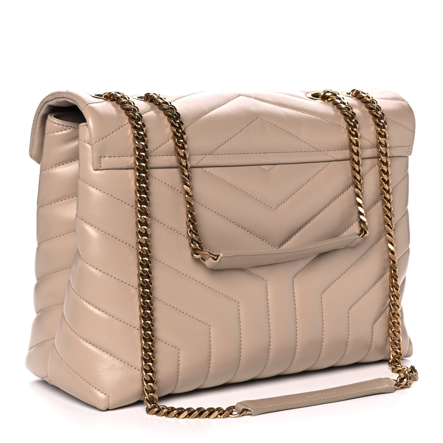 Saint Laurent Calfskin Y Quilted Monogram Medium Loulou Chain Satchel Dark Beige 3 of 12