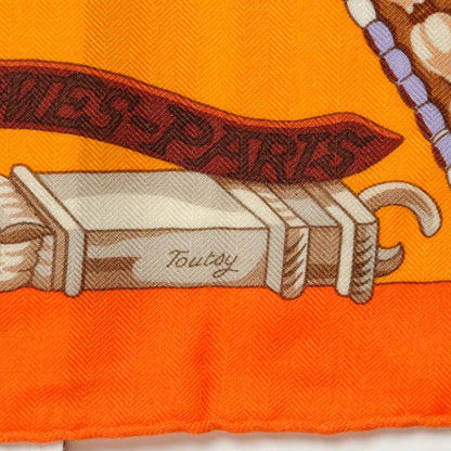 Hermes Cashmere Silk Ceintures et Liens Shawl 140 Orange Bouton D'or Mauve 9 of 16