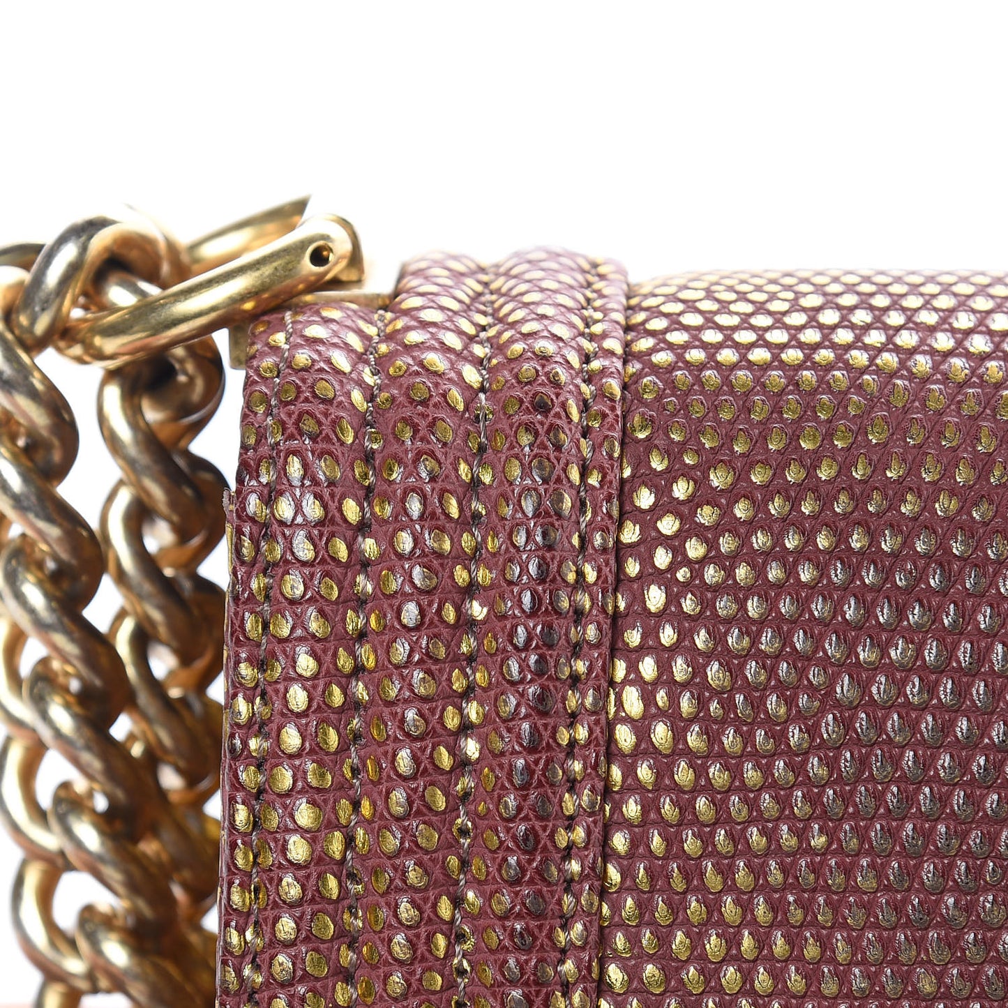 Metallic Lizard Small Boy Flap Gold Burgundy