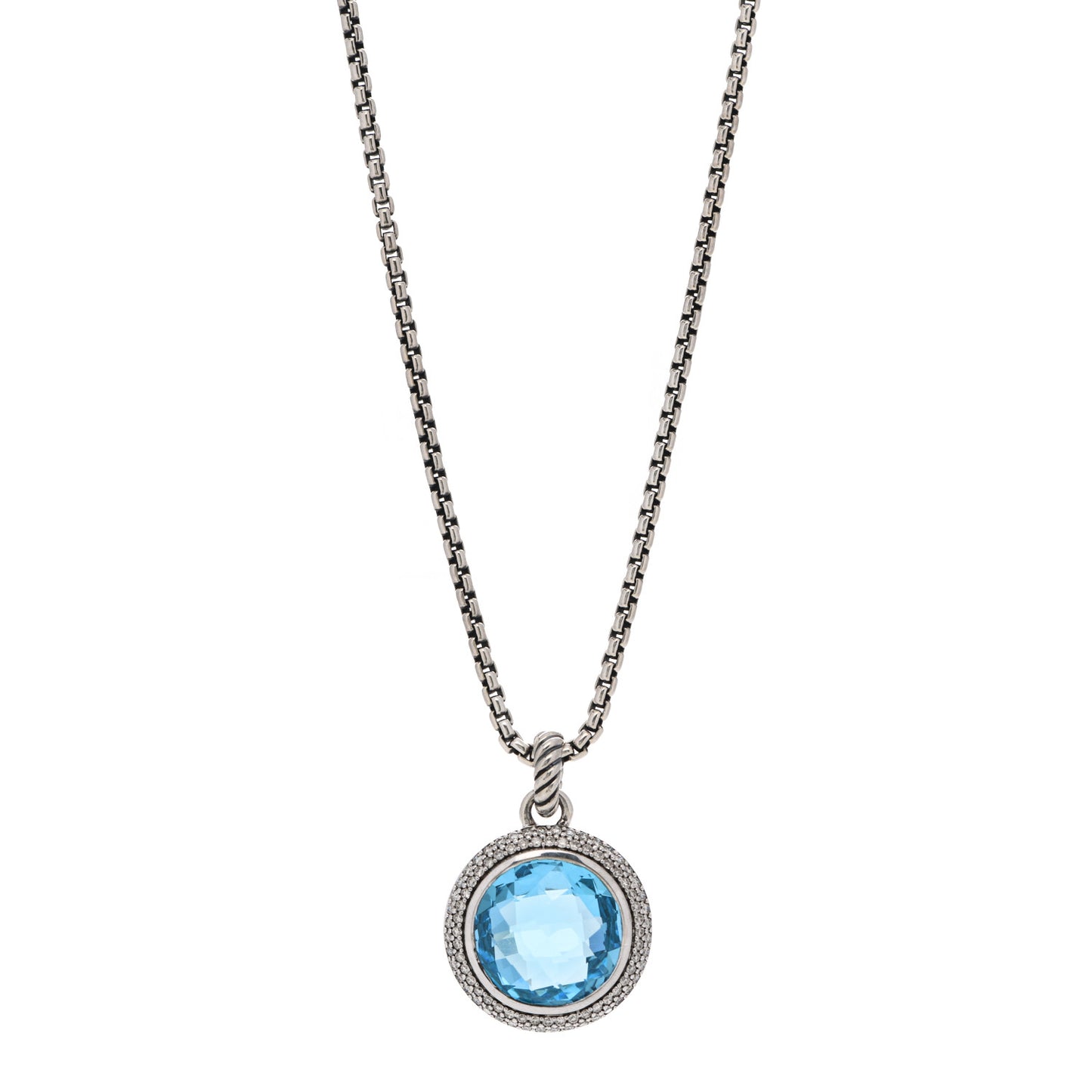 Sterling Silver Diamond Blue Topaz 16mm Petite Cerise Pendant Necklace