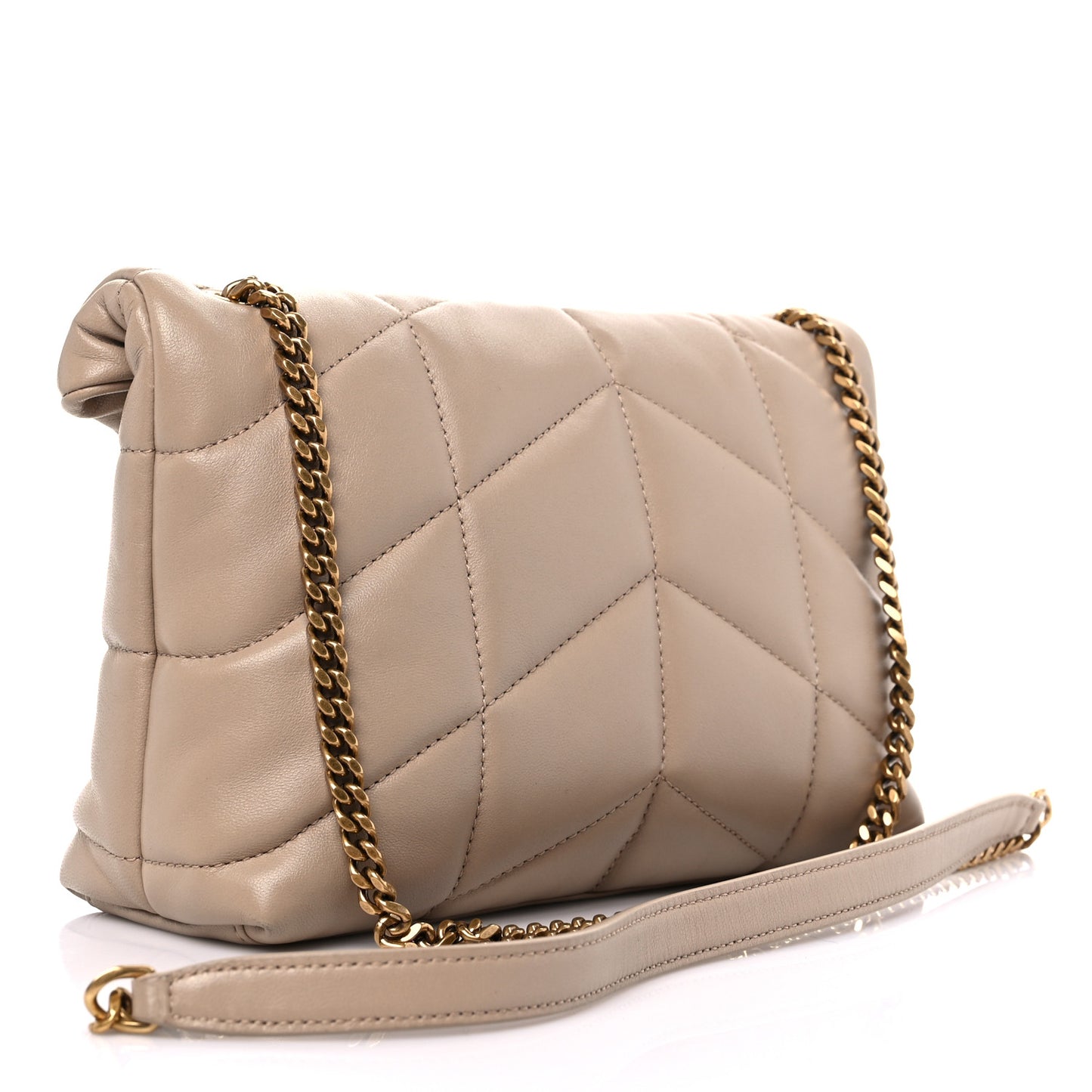 Lambskin Quilted Toy Loulou Puffer Monogram Chain Satchel Dark Beige