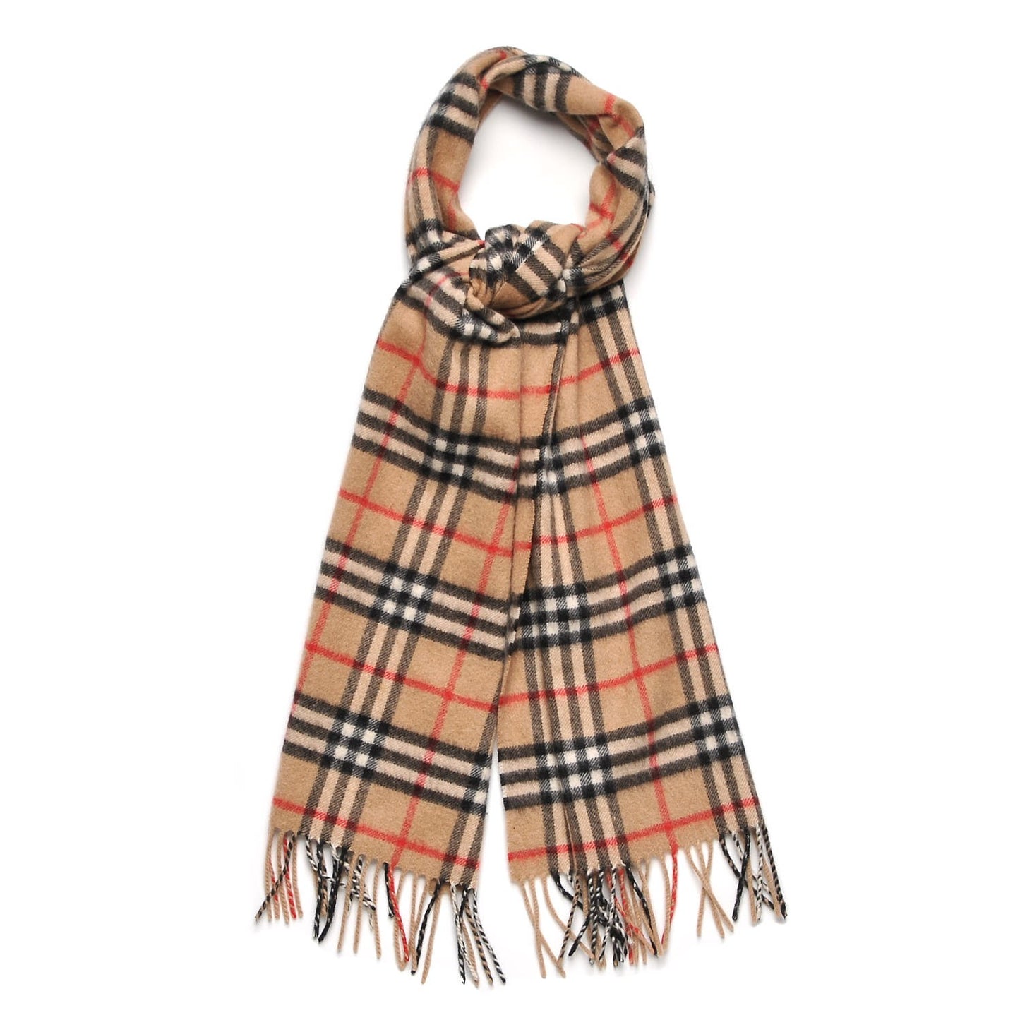 Cashmere Classic Check Fringe Scarf Camel
