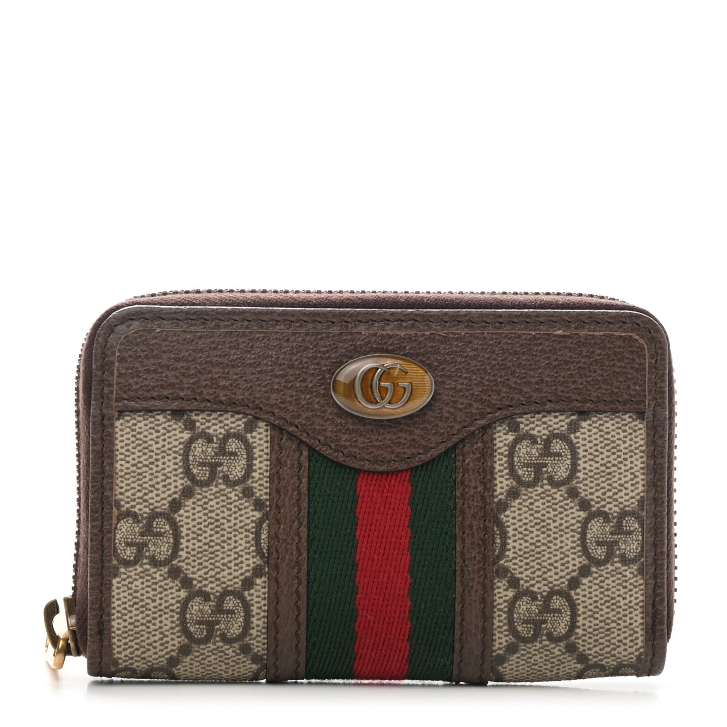 GG Supreme Web Ophidia Zip Around Card Case Brown