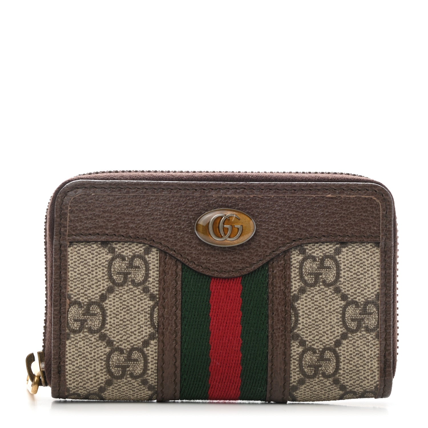 Gucci GG Supreme Web Ophidia Zip Around Card Case Brown 1 of 7