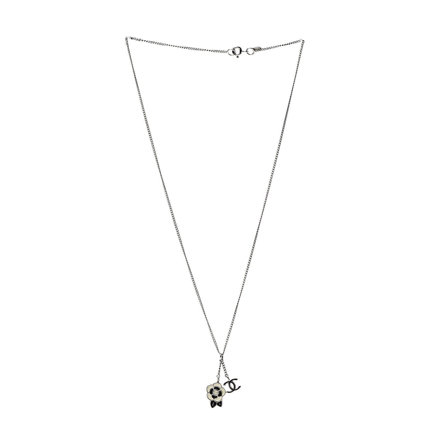 Enamel CC Camellia Necklace Silver Black