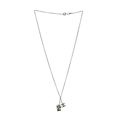 Chanel Enamel CC Camellia Necklace Silver Black 3 of 6