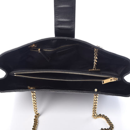 Saint Laurent Grain De Poudre Matelasse Chevron Monogram Shopping Bag Black 5 of 13