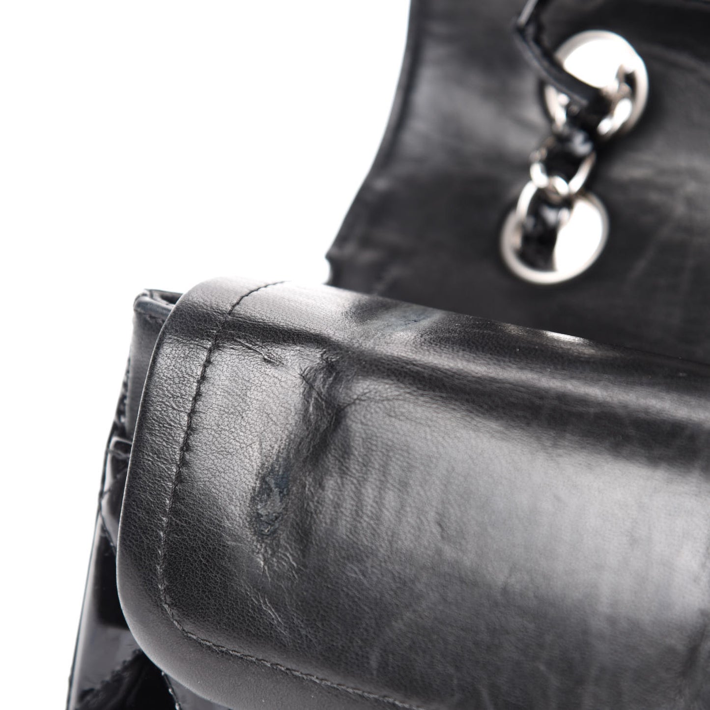 Patent Quilted Medium Double Flap Black