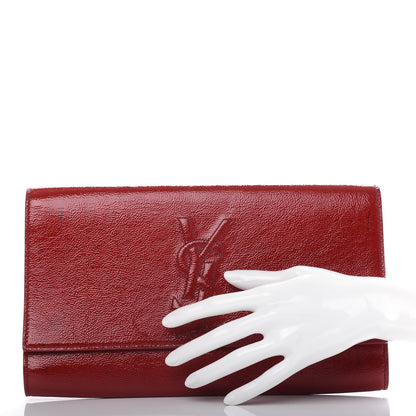 Saint Laurent Textured Patent Monogram Large Belle De Jour Clutch Red 2 of 6