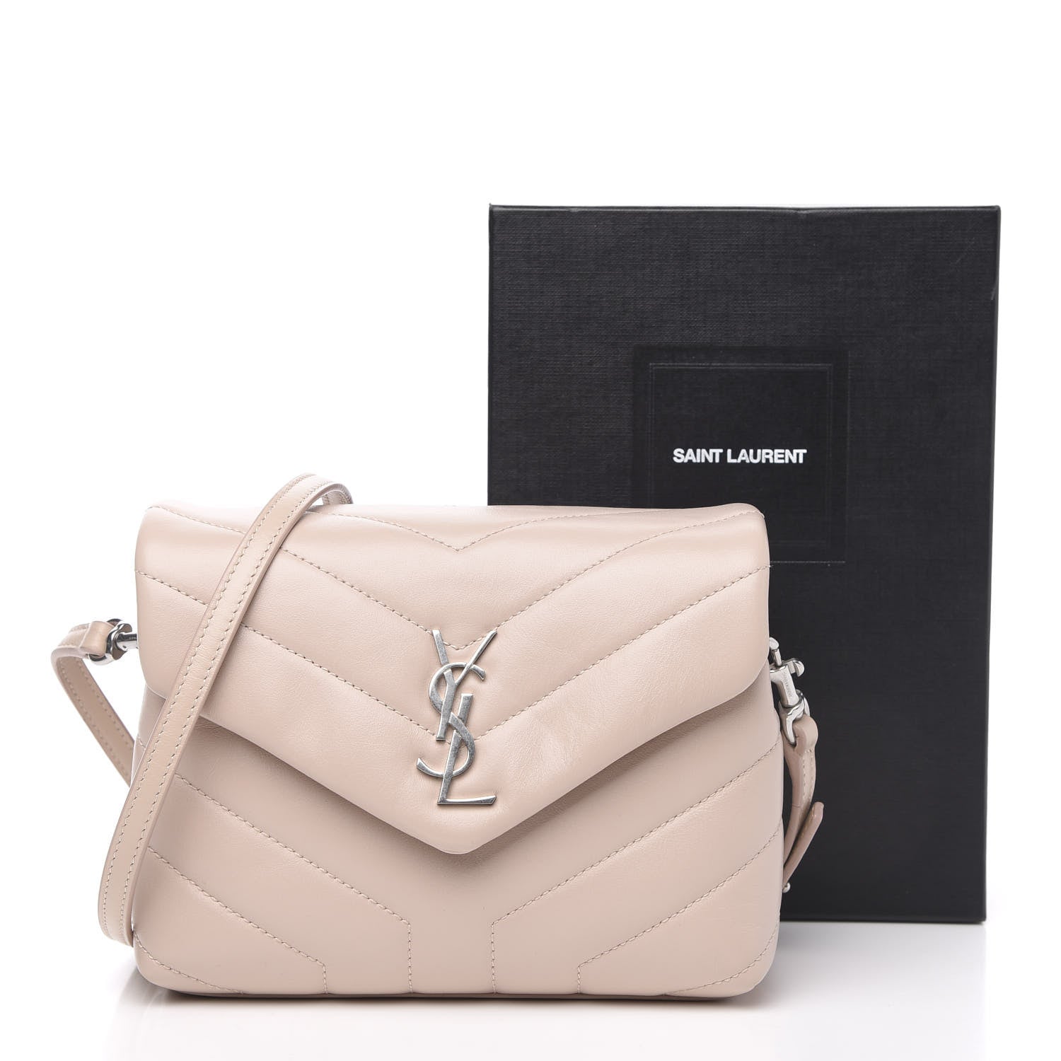 Saint Laurent Calfskin Y Quilted Monogram Toy Loulou Crossbody Bag Marble Pink 10 of 10