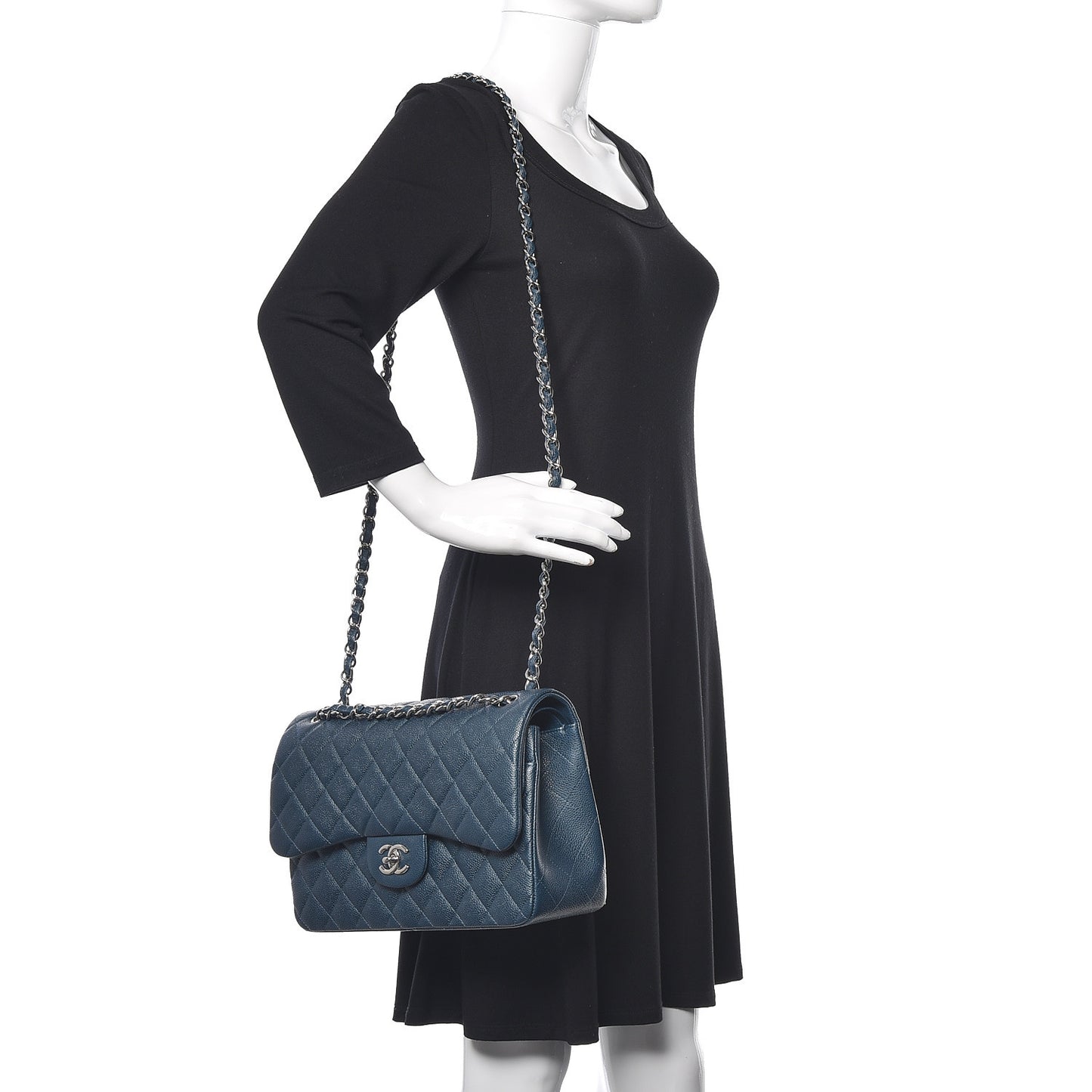 Metallic Caviar Jumbo Double Flap Blue