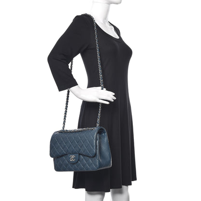 Chanel Metallic Caviar Jumbo Double Flap Blue 3 of 12