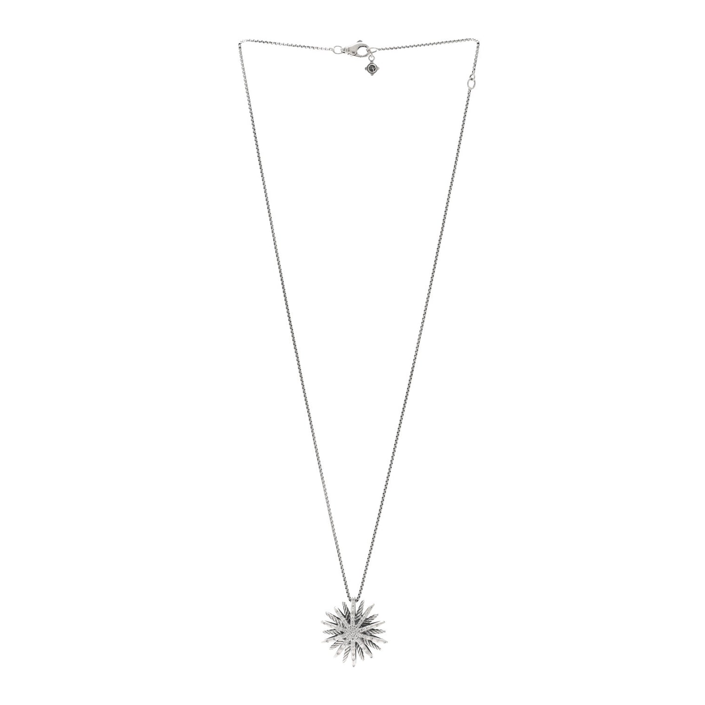 Sterling Silver Diamond Medium Starburst Pendant Necklace