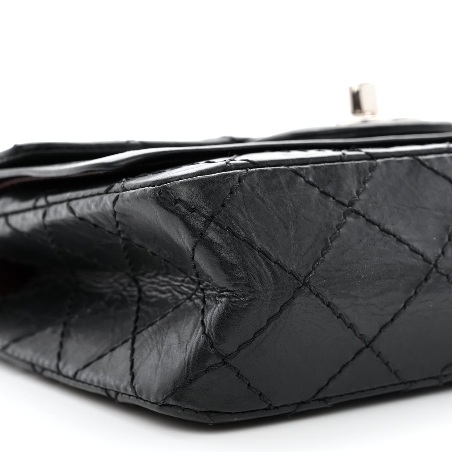 Aged Calfskin Quilted Mini Rectangular Double Flap Black