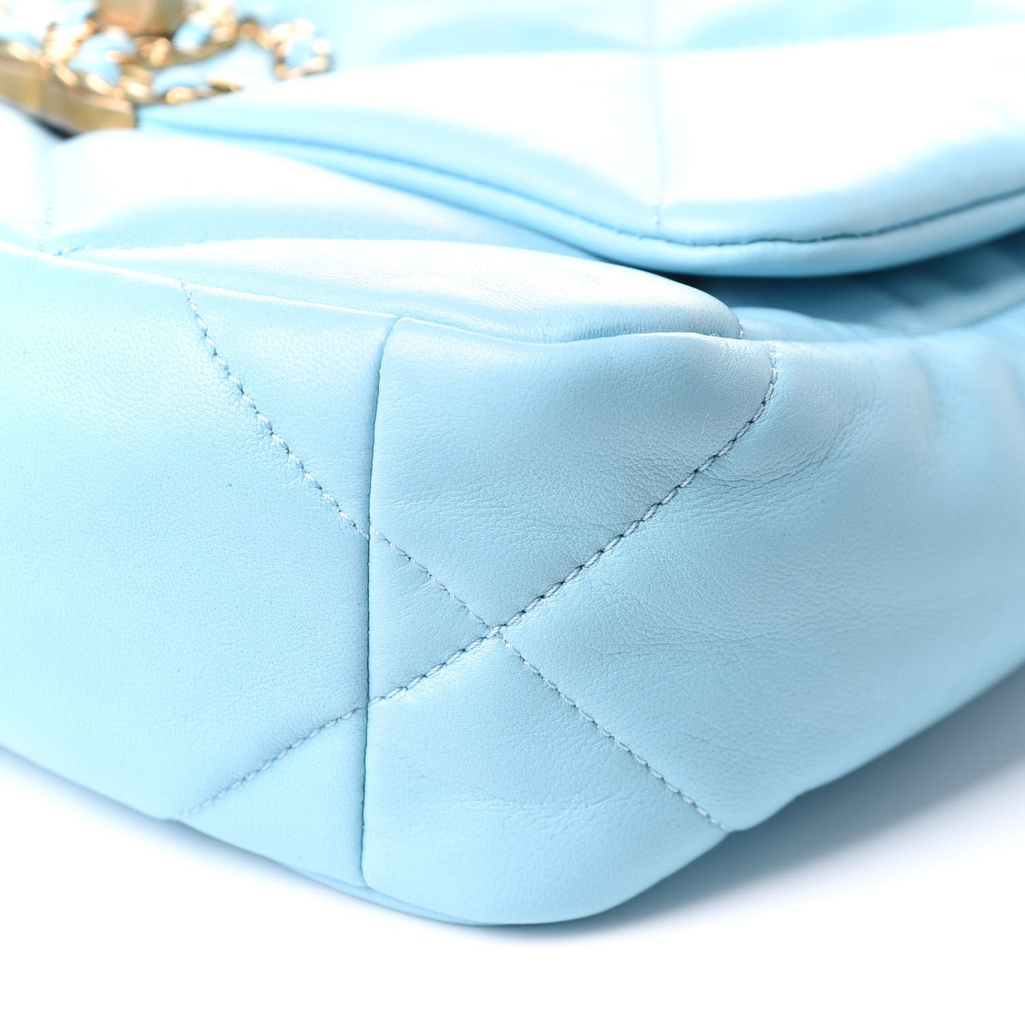 Shiny Lambskin Quilted Medium Chanel 19 Flap Light Blue