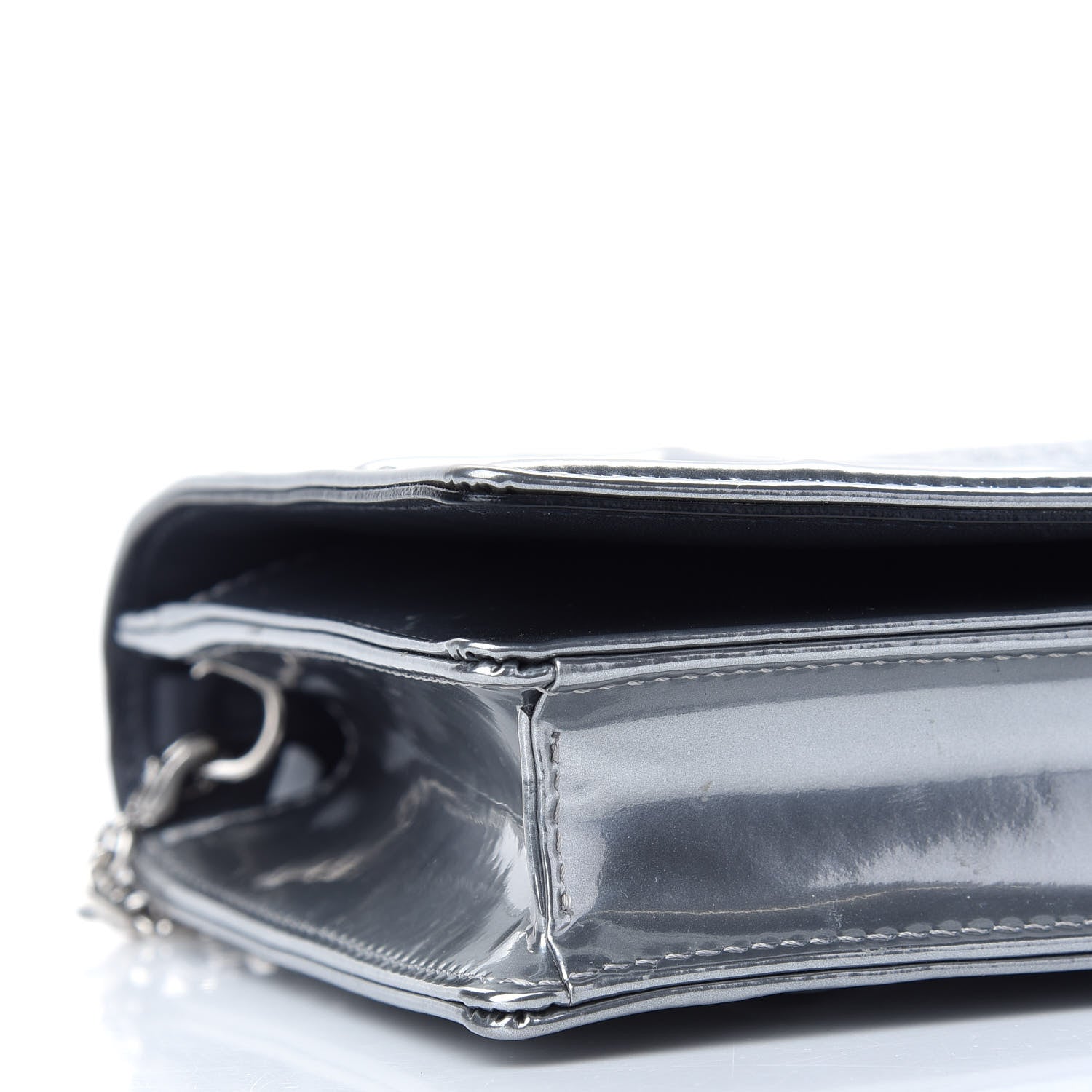 Christian Dior Metallic Patent Micro-Cannage Diorama Wallet on Chain Pouch Silver 7 of 8