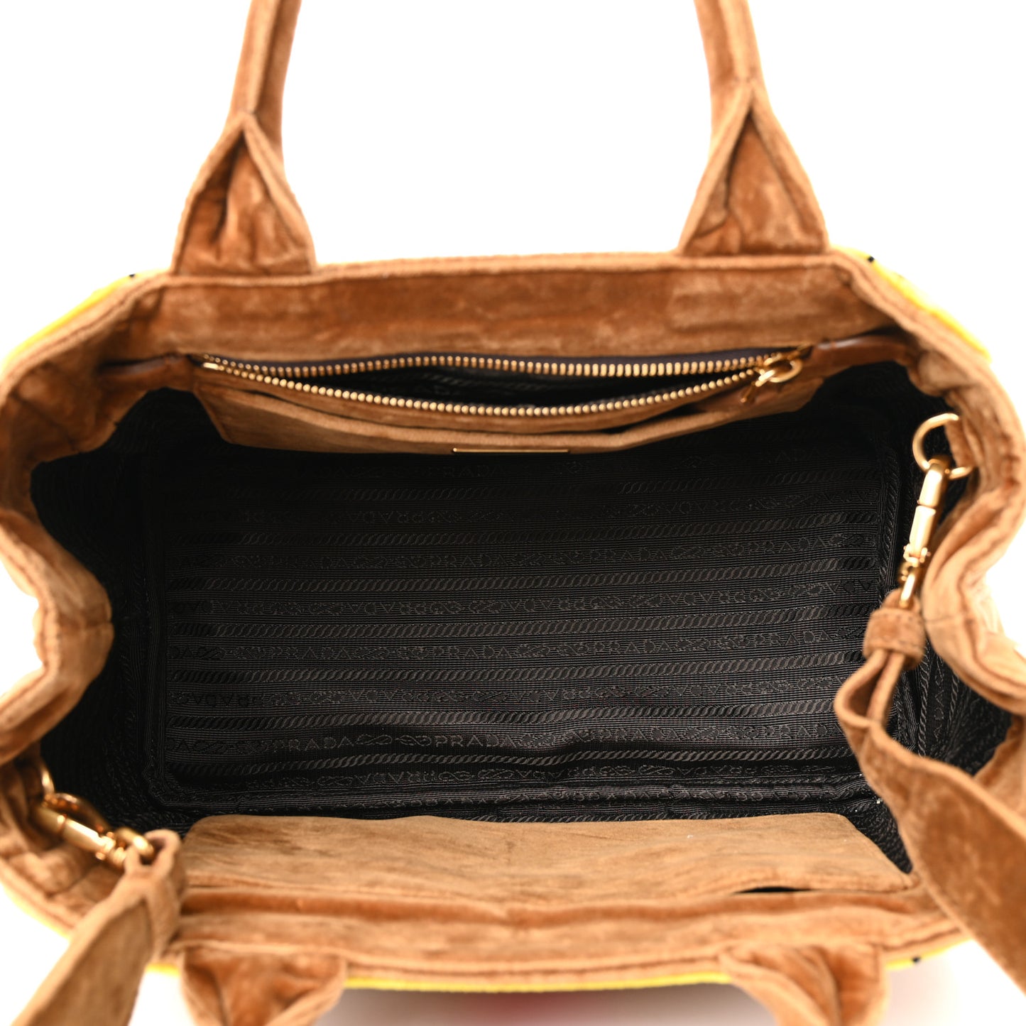 Velluto Ricamo Cahier Tote Bag Cammello