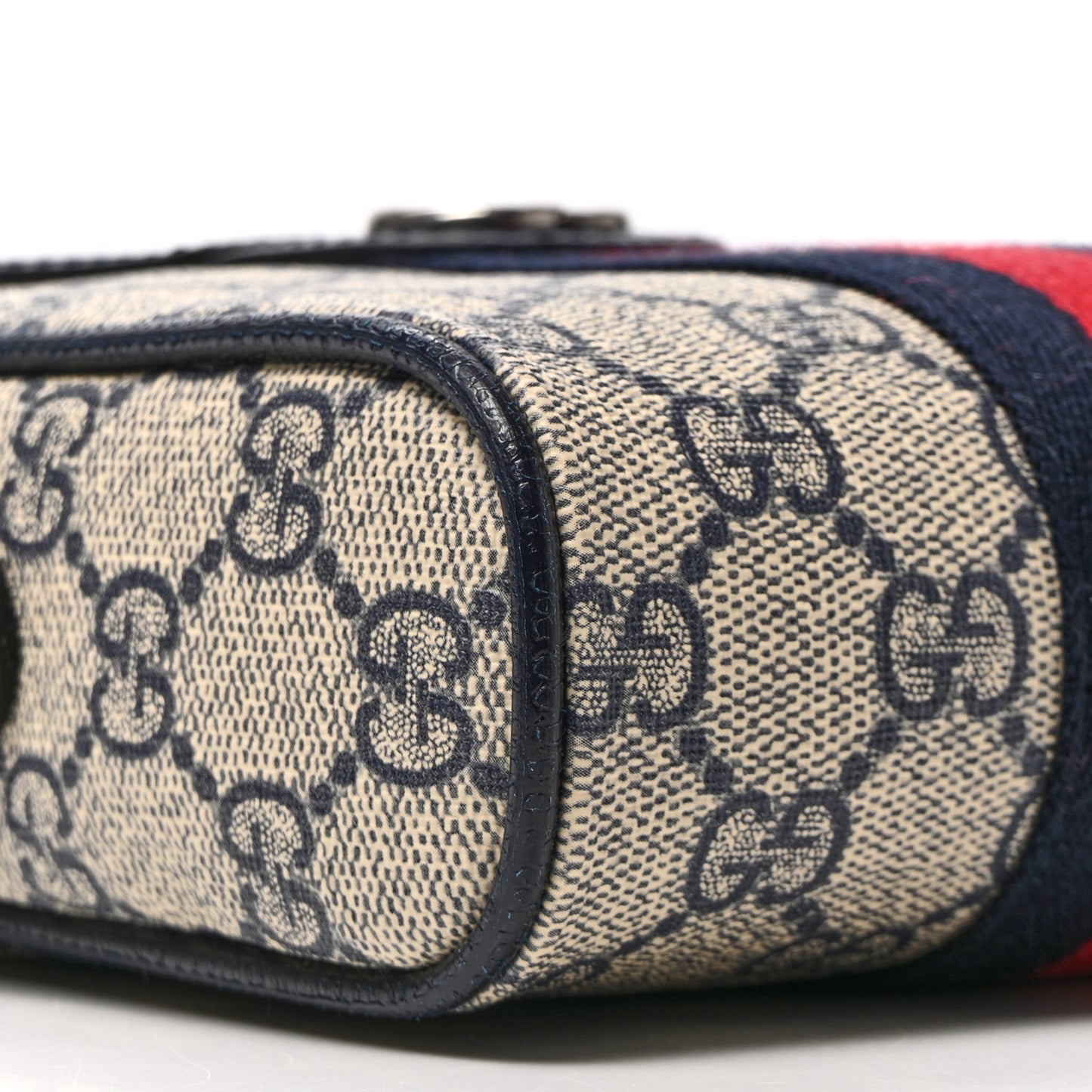GG Supreme Monogram Textured Calfskin Web Mini Ophidia Messenger Beige Blue