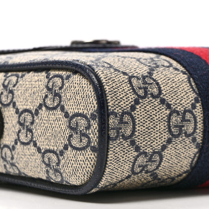 Gucci GG Supreme Monogram Textured Calfskin Web Mini Ophidia Messenger Beige Blue 9 of 12