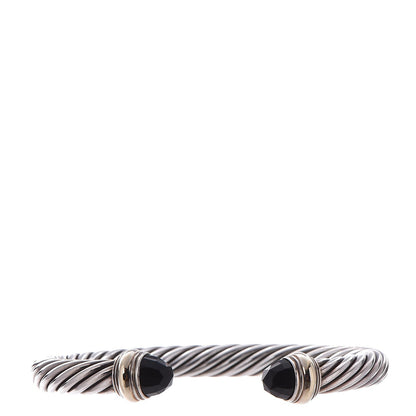 David Yurman Sterling Silver 14K Yellow Gold Black Onyx 7mm Cable Classics Bracelet 1 of 5