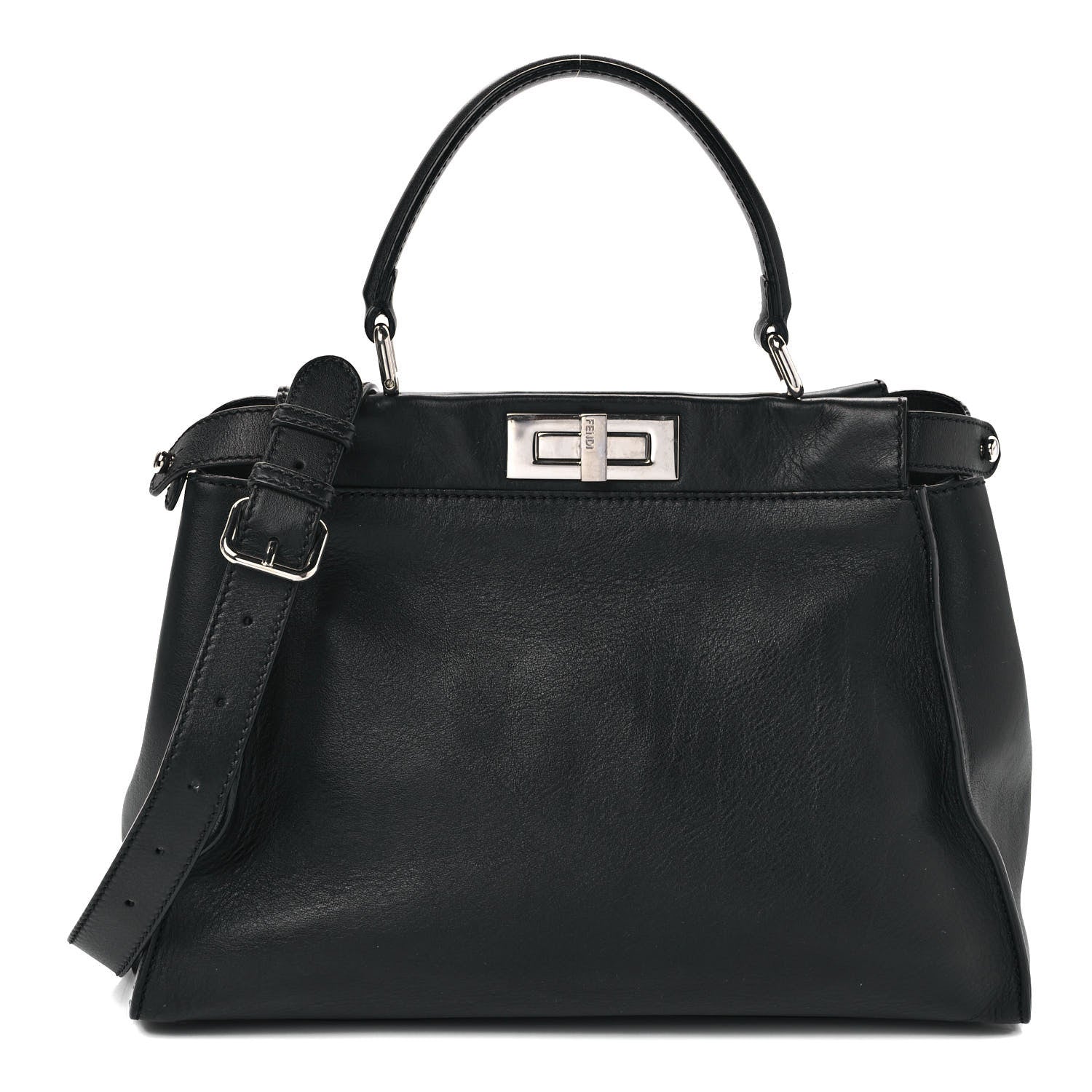 Fendi Vitello Seta Snakeskin Crocodile Monster Eyes Medium Peekaboo Iconic Satchel Black Girasole 2 of 11
