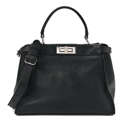 Fendi Vitello Seta Snakeskin Crocodile Monster Eyes Medium Peekaboo Iconic Satchel Black Girasole 2 of 11