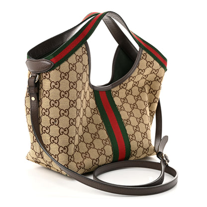 Gucci Monogram Web Small Giglio Tote Beige Dark Brown 4 of 10