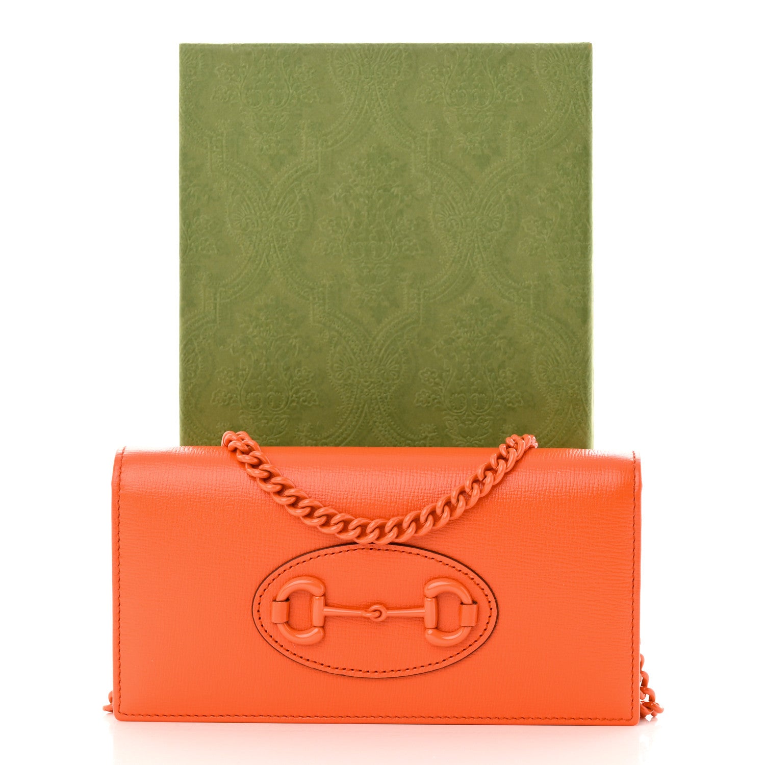 Gucci Azalea Calfskin Enamel Horsebit 1955 Wallet On Chain Deep Orange 11 of 11