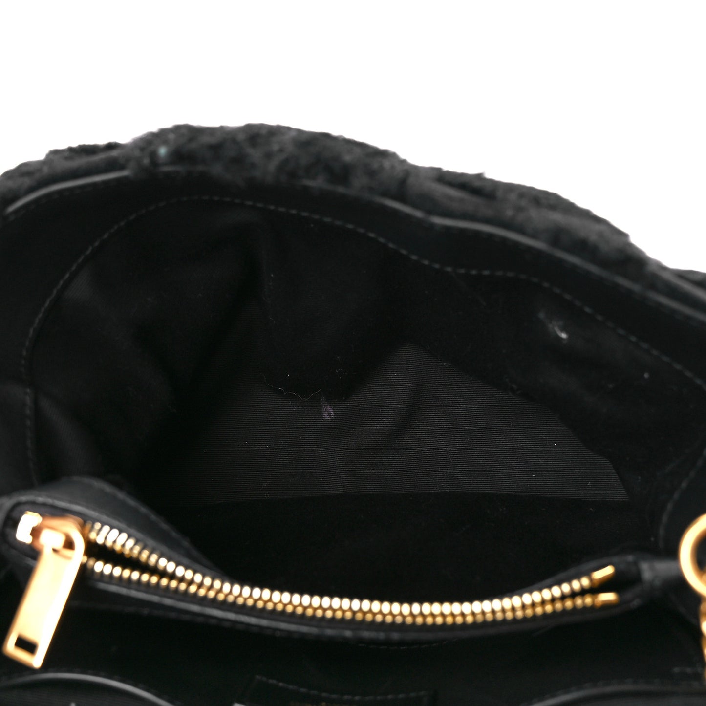 Suede Shearling Y Quilted Monogram Small Loulou Chain Satchel Black
