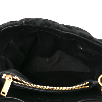 Saint Laurent Suede Shearling Y Quilted Monogram Small Loulou Chain Satchel Black 6 of 12