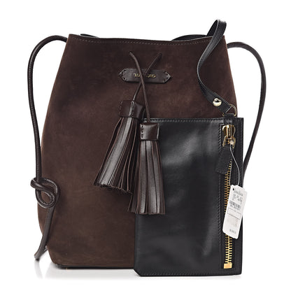 Tom Ford Suede Medium Double Tassel Bucket Bag Dark Brown 3 of 10