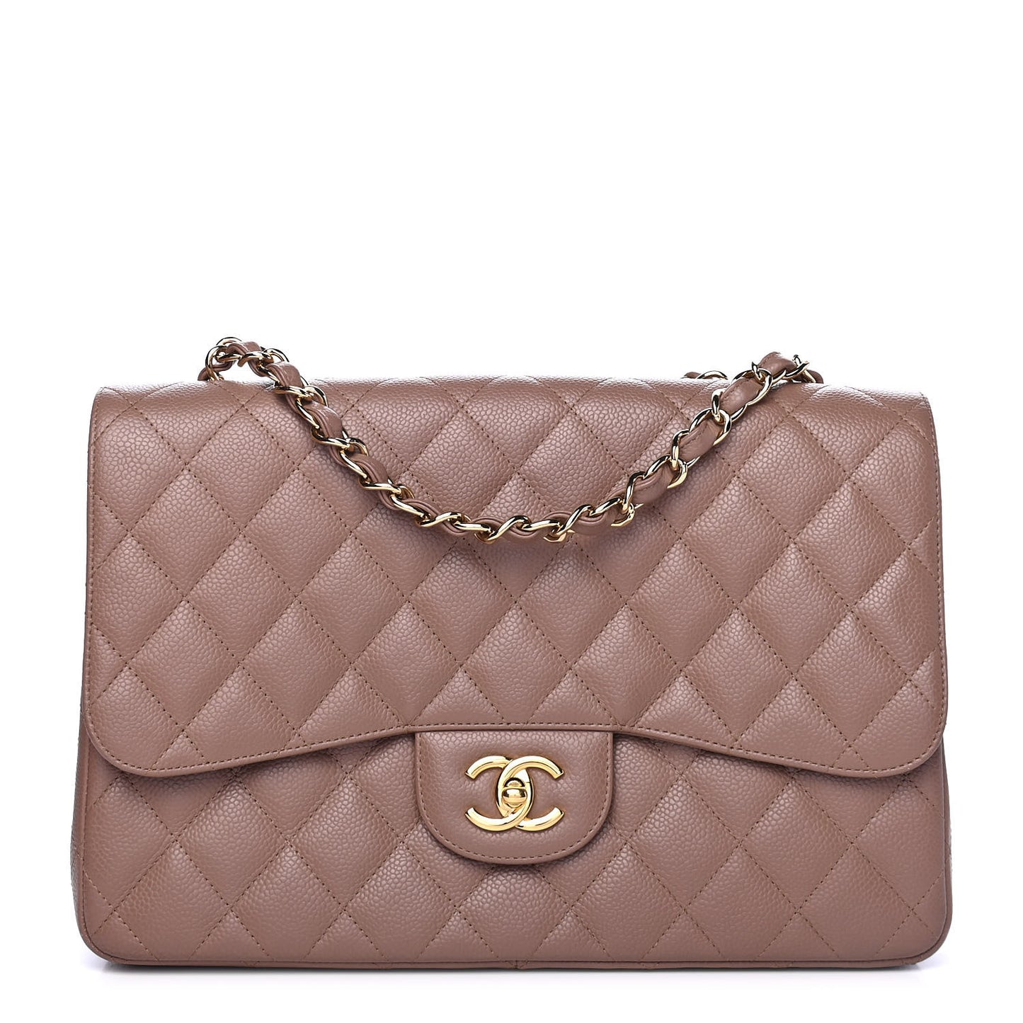 Caviar Quilted Jumbo Single Flap Dark Beige