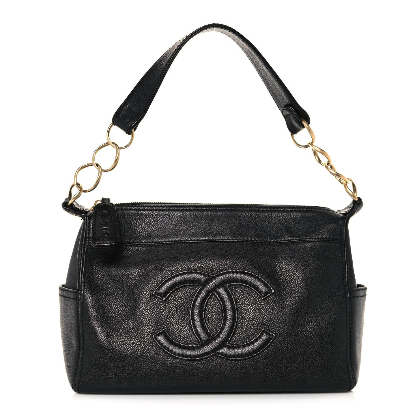 Grained Calfskin CC Shoulder Bag Black