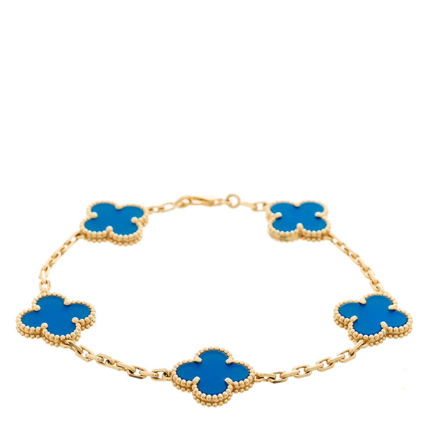 Van Cleef & Arpels 18K Yellow Gold Blue Agate 5 Motifs Vintage Alhambra Bracelet 1 of 4