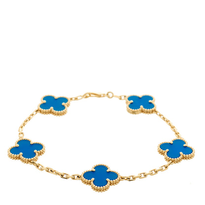 Van Cleef & Arpels 18K Yellow Gold Blue Agate 5 Motifs Vintage Alhambra Bracelet 1 of 4