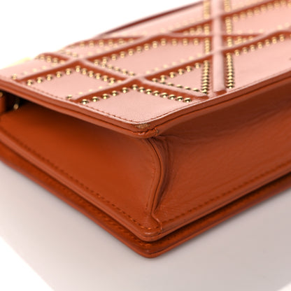Christian Dior Calfskin Studded Diorama Top Handle Wallet on Chain Pouch Orange 7 of 17