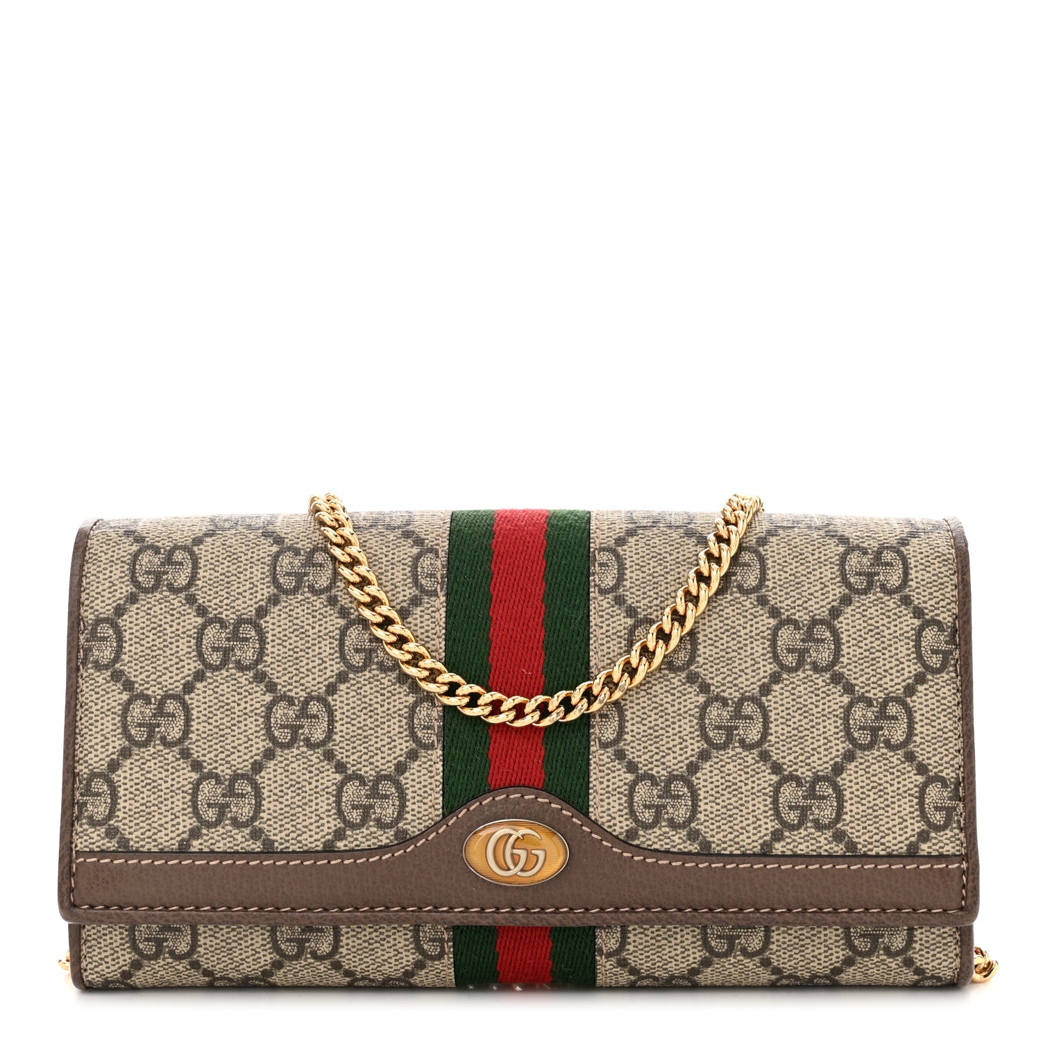 Gucci GG Supreme Monogram Web Ophidia Wallet On Chain Brown 1 of 11