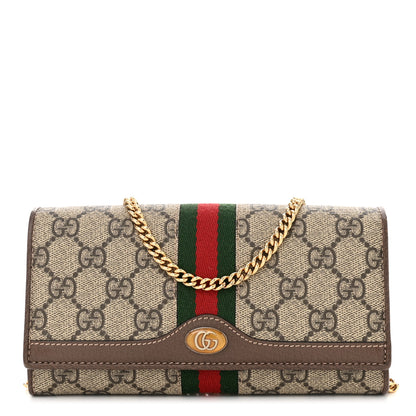 Gucci GG Supreme Monogram Web Ophidia Wallet On Chain Brown 1 of 11