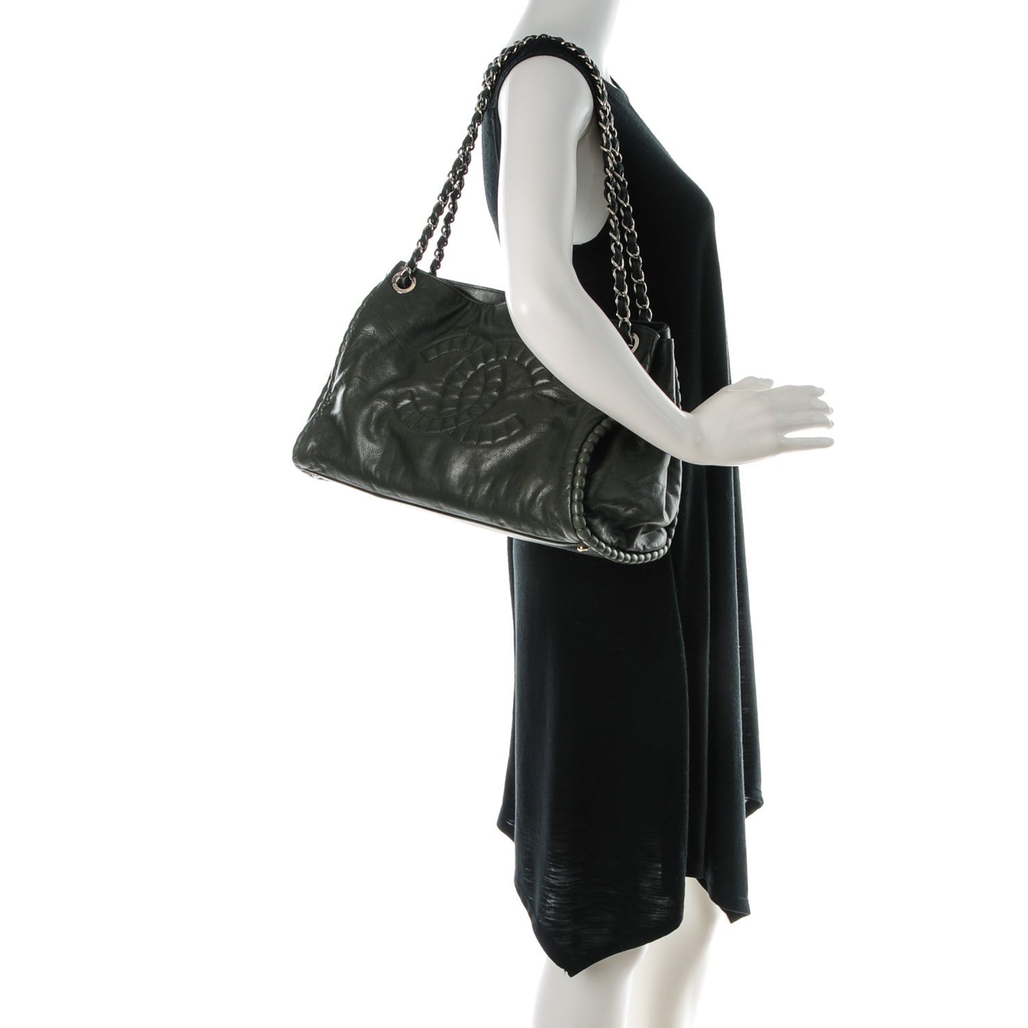 Calfskin On The Bund Open Accordion Tote Dark Khaki