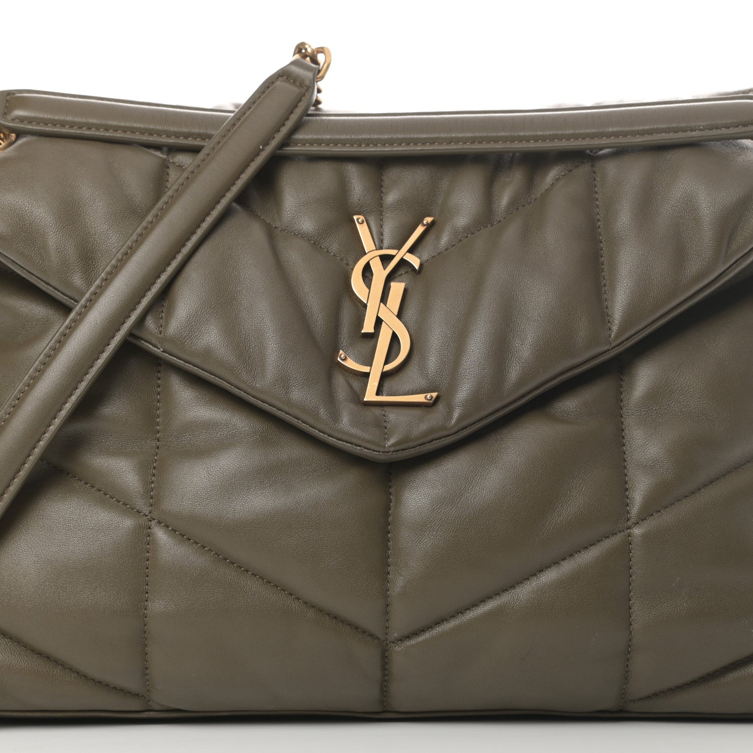 Saint Laurent Lambskin Quilted Medium Loulou Puffer Monogram Chain Satchel Seaweed 8 of 14