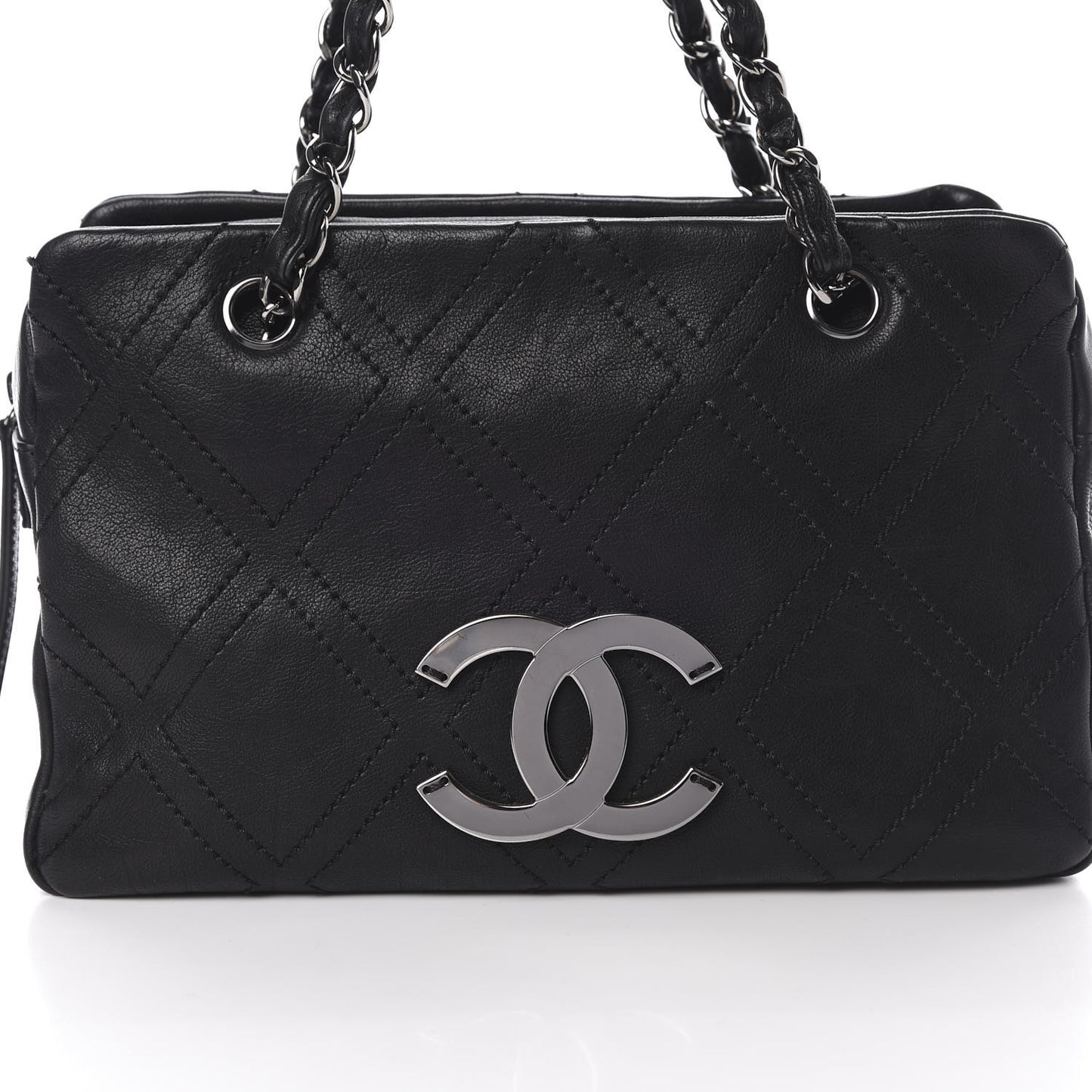 Calfskin Diamond Stitch Tote Black