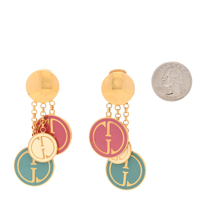 Gucci Metal Enamel GG Logo Charms Drop Clip On Earrings Multicolor 2 of 4