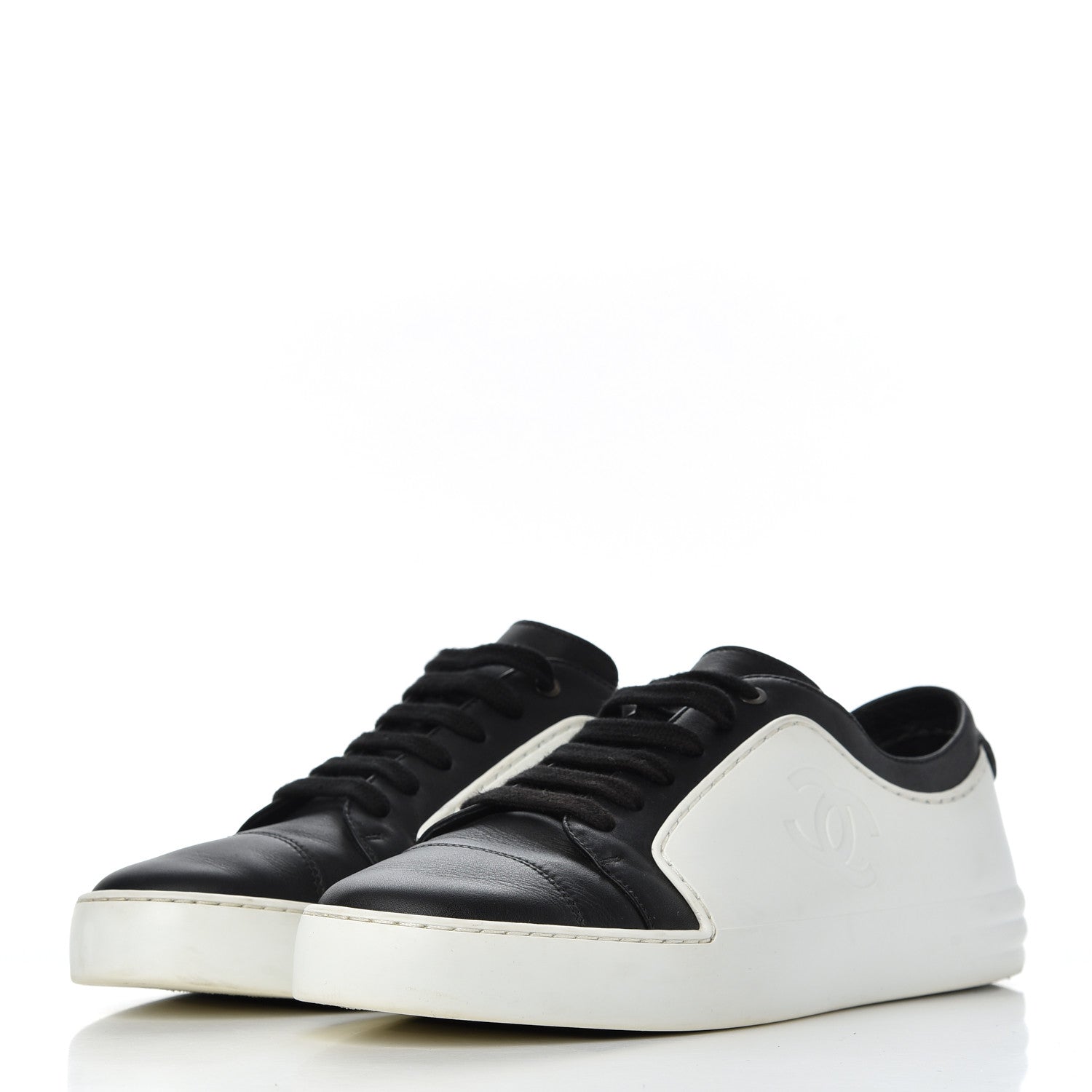Chanel Calfskin Womens CC Sneakers 40 Black White 3 of 22