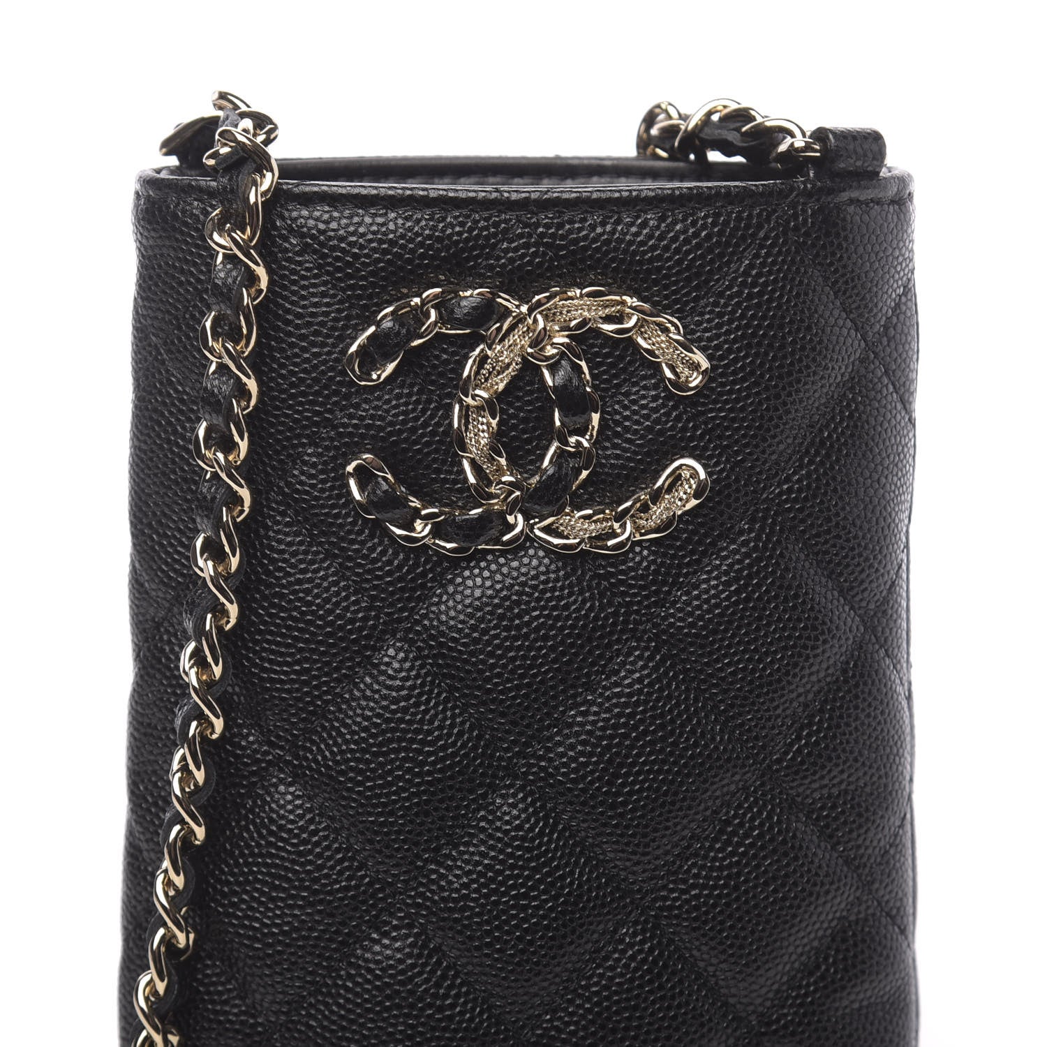 Chanel Caviar Quilted French New Wave Phone Holder With Chain Black 19 of 20